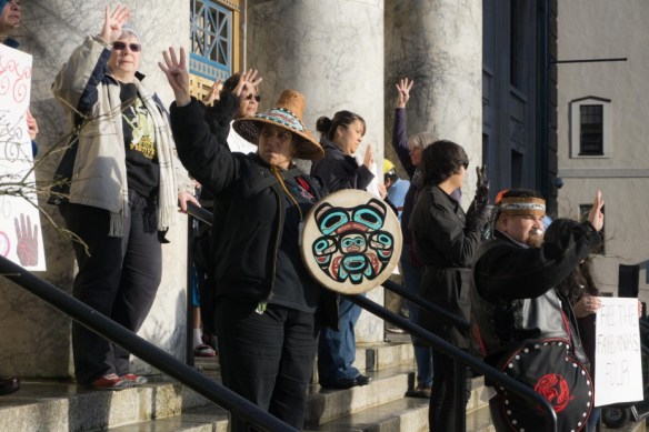 Fairbnaks Four protesters at the Capitol, Oct. 24, 2015. (Photo by Jeremy Hsieh/KTOO)